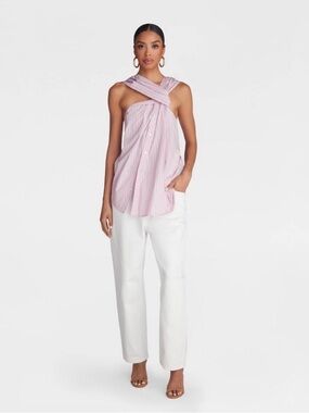 BNWT THE TWIST NECK TOP BY KAHLANA
IN PINK STRIPE SLEEVELESS CRISSCROSS DESIGN